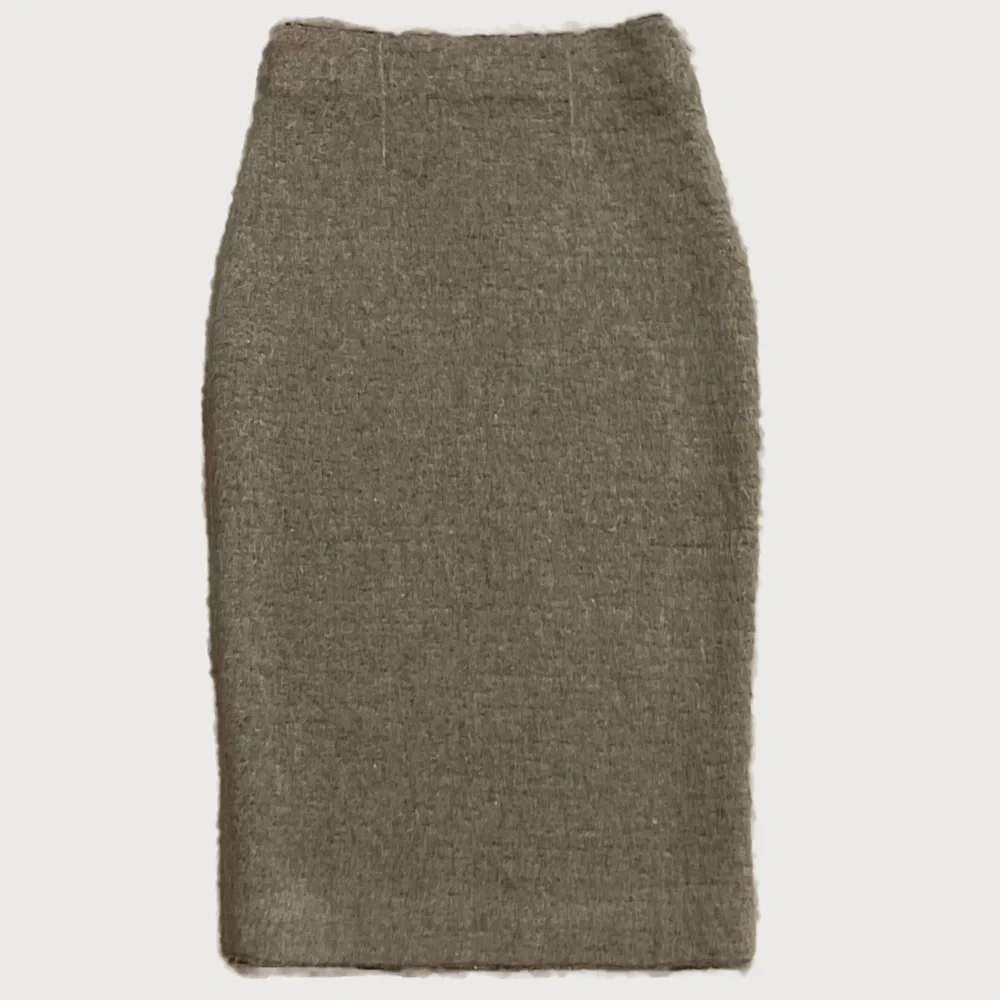 Zara Knit Mohair Blend Pencil Skirt Womens S Taupe Brown Fuzzy Midi 0367/803/736 - Picture 2 of 10